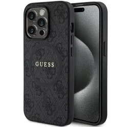   Original Case GUESS hardcase 4G Collection Leather Metal Logo MagSafe GUHMP15LG4GFRK for iPhone 15 Pro fekete tok