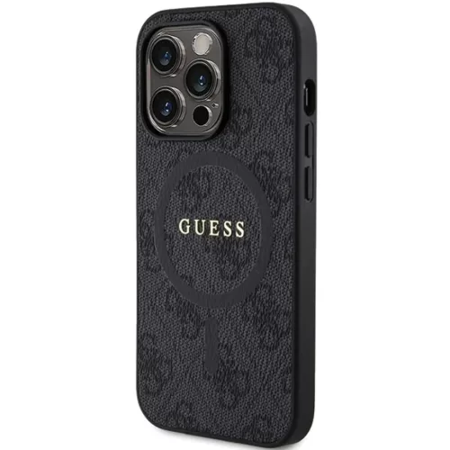 Original Case GUESS hardcase 4G Collection Leather Metal Logo MagSafe GUHMP15LG4GFRK for iPhone 15 Pro fekete tok