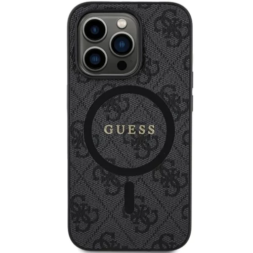 Original Case GUESS hardcase 4G Collection Leather Metal Logo MagSafe GUHMP15LG4GFRK for iPhone 15 Pro fekete tok