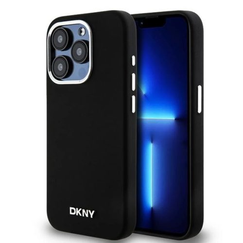 Eredeti DKNY kemény tok folyékony szilikon kis fém logóval MagSafe DKHMP14LSMCHLK iPhone 14 Pro fekete tok