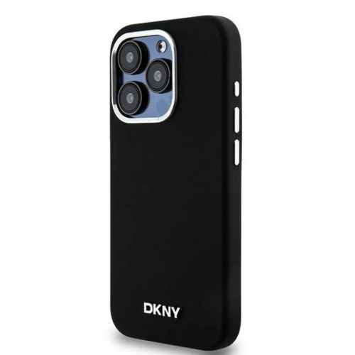 Eredeti DKNY kemény tok folyékony szilikon kis fém logóval MagSafe DKHMP14LSMCHLK iPhone 14 Pro fekete tok