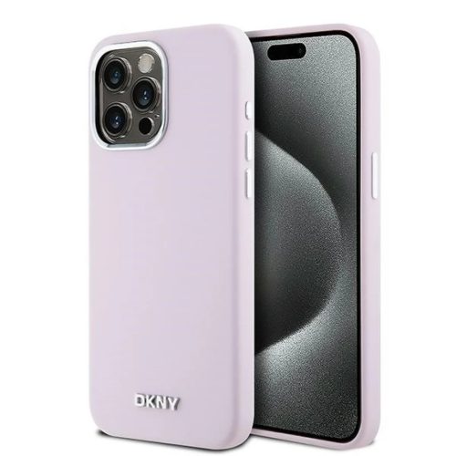 Eredeti DKNY tok kemény tok Folyékony Szilikon Kis Fém Logó MagSafe DKHMP15XSMCHLP iPhone 15 Pro Max rózsaszín tok