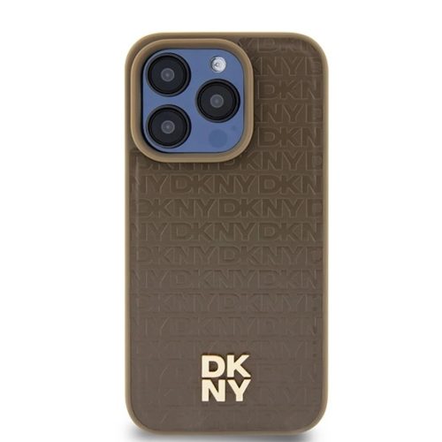 Original Case DKNY hardcase bőr Monogram mintás Fém Logó MagSafe DKHMP15XPSHRPSW tok iPhone 15 Pro Max barna