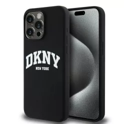   Eredeti DKNY keménytok folyékony szilikon fehér nyomtatott logóval MagSafe DKHMP14XSNYACH az iPhone 14 Pro Max-hoz fekete tok