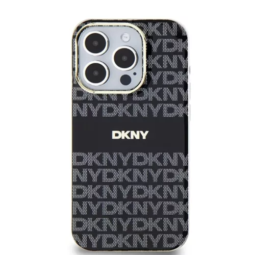 Eredeti DKNY keménytok IML Mono & Stripe MagSafe DKHMP14XHRHSEK iPhone 14 Pro Max-hoz fekete tok