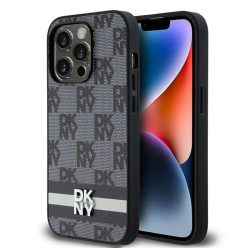   Eredeti DKNY keménytok bőr kockás és csíkos mintázattal (DKHCP14LPCPTSSK) iPhone 14 Pro fekete tok