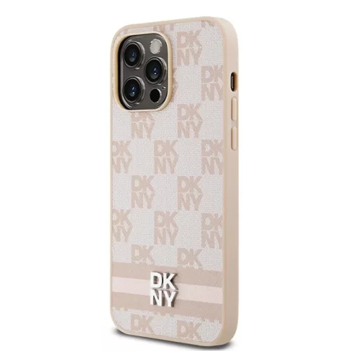 Original Case DKNY bőrtok kockás mono mintával és nyomtatott csíkokkal DKHCP14XPCPTSSP iPhone 14 Pro Max rózsaszín tok