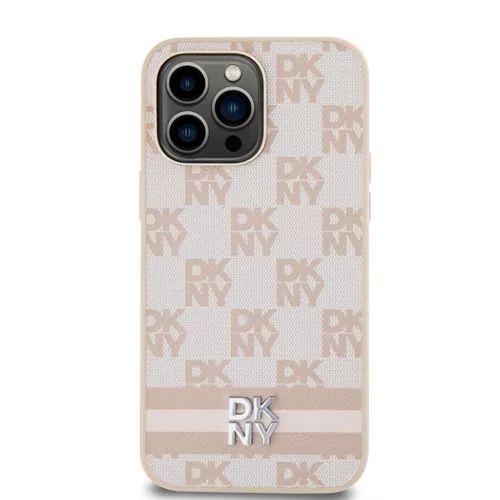 Original Case DKNY bőrtok kockás mono mintával és nyomtatott csíkokkal DKHCP14XPCPTSSP iPhone 14 Pro Max rózsaszín tok