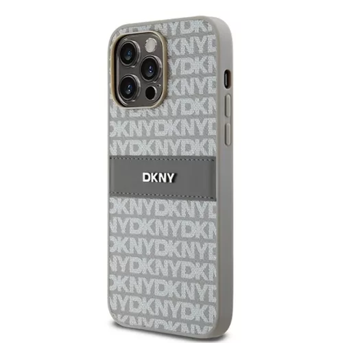 Original Case DKNY kemény tok bőr Mono Stripe & Metal Logo DKHCP14XPRTHSLE iPhone 14 Pro Max bézs tok