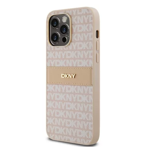 Original Case DKNY kemény tok bőr Mono Stripe & fém logó DKHCP14XPRTHSLP iPhone 14 Pro Max rózsaszín tok