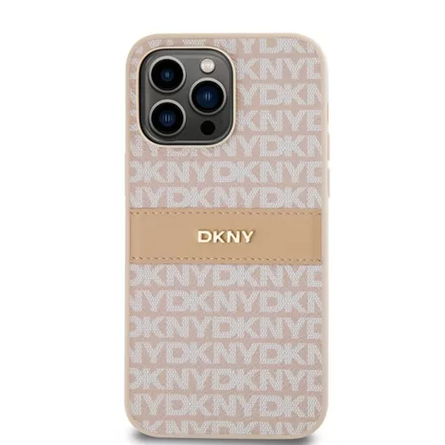 Original Case DKNY kemény tok bőr Mono Stripe & fém logó DKHCP14XPRTHSLP iPhone 14 Pro Max rózsaszín tok