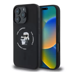   iPhone 16 Pro Fekete Karl Lagerfeld Liquid Silicone Karl és Choupette MagSafe tok
