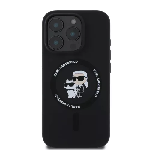 iPhone 16 Pro Fekete Karl Lagerfeld Liquid Silicone Karl és Choupette MagSafe tok