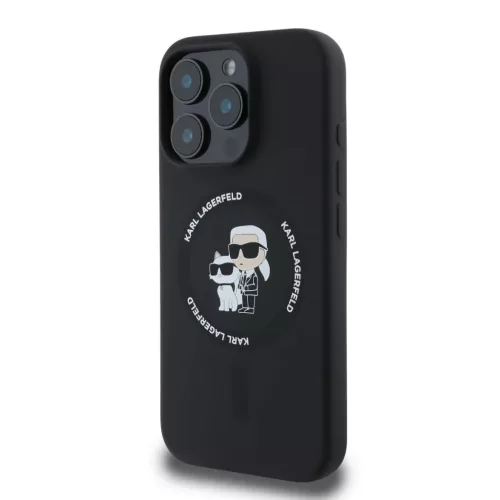 iPhone 16 Pro Fekete Karl Lagerfeld Liquid Silicone Karl és Choupette MagSafe tok