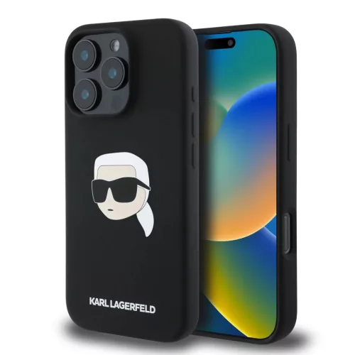 iPhone 16 Pro fekete Karl Lagerfeld Liquid Silicone Karl Head MagSafe tok