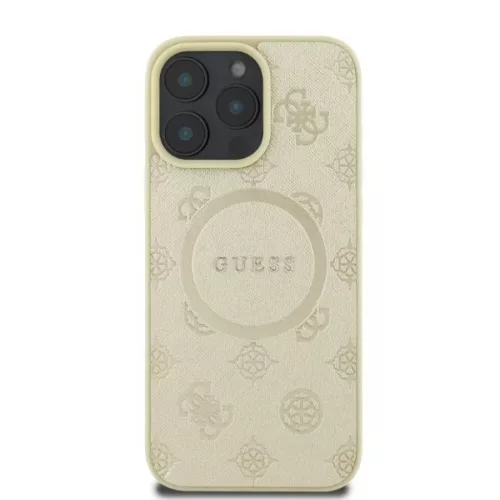 iPhone 16 Pro Arany Eredeti GUESS keménytok Saffiano Peony Klasszikus Logó MagSafe GUHMP16LPSAPSMED tok
