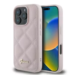   iPhone 16 Pro rózsaszín Original Case GUESS Steppelt Fém Logó GUHCP16LPSQSQSP tok