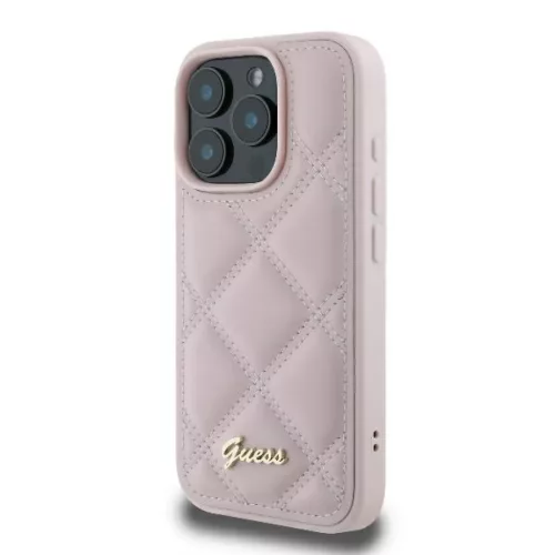 iPhone 16 Pro rózsaszín Original Case GUESS Steppelt Fém Logó GUHCP16LPSQSQSP tok