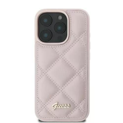 iPhone 16 Pro rózsaszín Original Case GUESS Steppelt Fém Logó GUHCP16LPSQSQSP tok