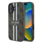 iPhone 16 Plus barna Original Guess 4G Nyomott Csíkos MagSafe GUHMP16MP4RPSW tok