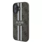 iPhone 16 Plus barna Original Guess 4G Nyomott Csíkos MagSafe GUHMP16MP4RPSW tok