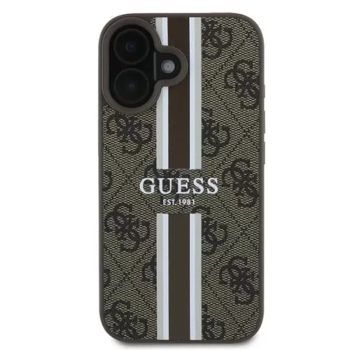 iPhone 16 Plus barna Original Guess 4G Nyomott Csíkos MagSafe GUHMP16MP4RPSW tok