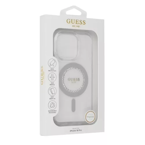 iPhone 16 Pro Fehér Original Case GUESS IML Rhinestones Magsafe GUHMP16LPFTDTEH tok