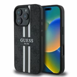   iPhone 16 Pro fekete Eredeti Guess keménytok 4G Nyomtatott Csíkok MagSafe GUHMP16LP4RPSK tok