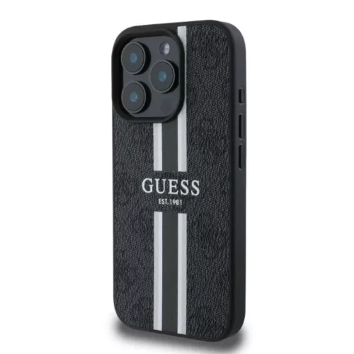 iPhone 16 Pro fekete Eredeti Guess keménytok 4G Nyomtatott Csíkok MagSafe GUHMP16LP4RPSK tok