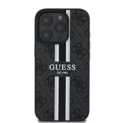 iPhone 16 Pro fekete Eredeti Guess keménytok 4G Nyomtatott Csíkok MagSafe GUHMP16LP4RPSK tok