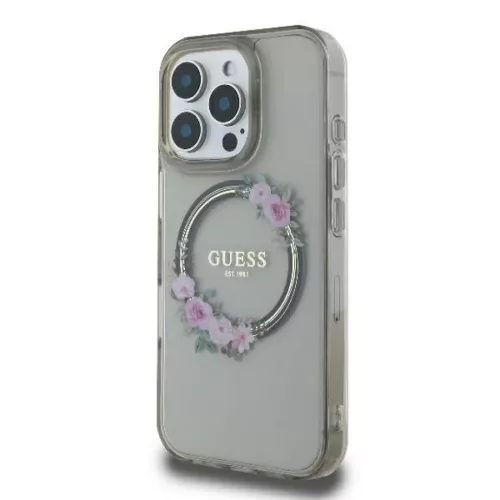 iPhone 16 Pro Fekete Original Case GUESS IML Flowers Wreath Magsafe GUHMP16LHFWFCK tok