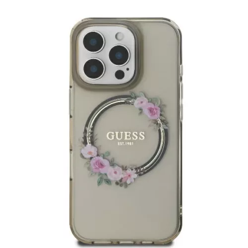 iPhone 16 Pro Fekete Original Case GUESS IML Flowers Wreath Magsafe GUHMP16LHFWFCK tok