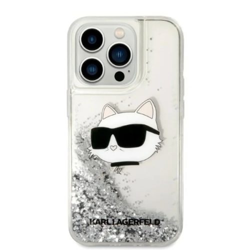 Original Pouch KARL LAGERFELD Glitter Choupette Head KLHCP14LLNCHCS iPhone 14 Pro tok ezüst
