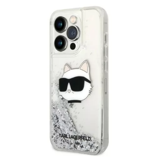 Original Pouch KARL LAGERFELD Glitter Choupette Head KLHCP14XLNCHCS tok iPhone 14 Pro Max ezüst