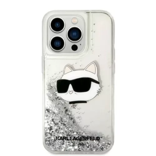 Original Pouch KARL LAGERFELD Glitter Choupette Head KLHCP14XLNCHCS tok iPhone 14 Pro Max ezüst