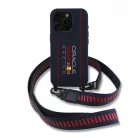 Red Bull Szilikon Függőleges Logó MagSafe Tok + Vállpánt iPhone 16 Pro-hoz, Sötétkék tok