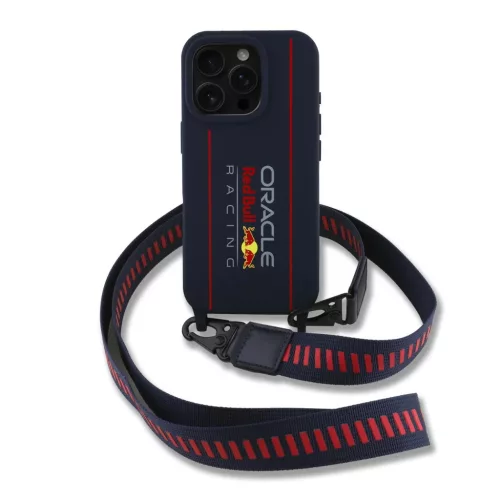 Red Bull Szilikon Függőleges Logó MagSafe Tok + Vállpánt iPhone 16 Pro-hoz, Sötétkék tok