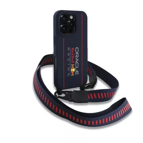 Red Bull Szilikon Függőleges Logó MagSafe Tok + Vállpánt iPhone 16 Pro-hoz, Sötétkék tok