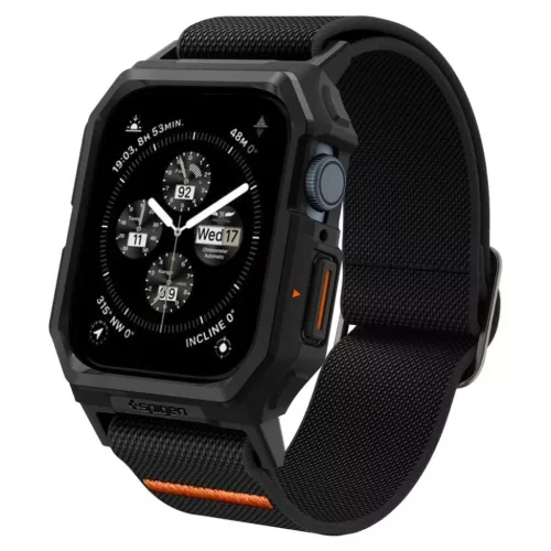 Apple Watch 4 / 5 / 6 / 7 / 8 / 9 / SE (44 / 45 mm) Spigen Lite Fit Pro tok pánttal - matt fekete