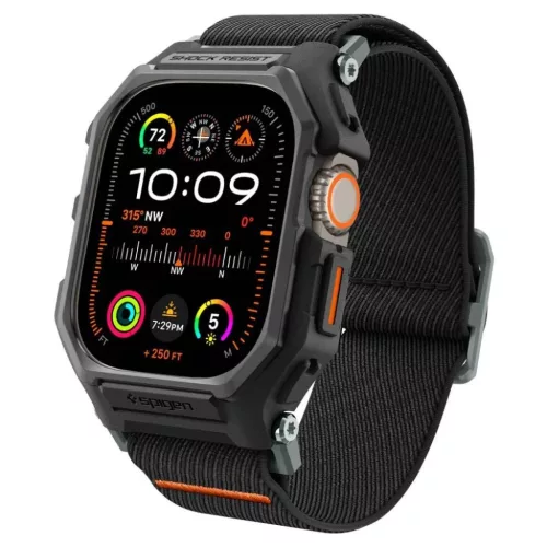 Apple Watch Ultra 1 / 2 / 3 (49 mm) matt fekete Spigen Lite Fit Pro tok szíjjal