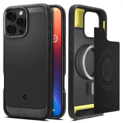   iPhone 16 Pro Matt Fekete Spigen Strapabíró Páncél Magsafe tok