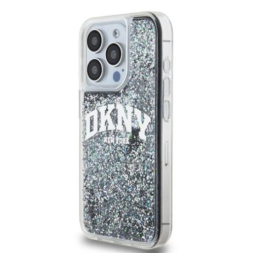 Eredeti DKNY Liquid Glitter Nagy Logós Merev Tok iPhone 14 Pro fekete