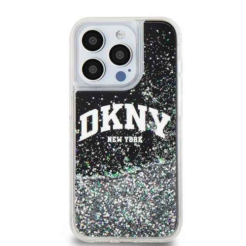 Eredeti DKNY Liquid Glitter Nagy Logós Merev Tok iPhone 14 Pro fekete