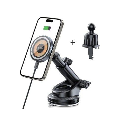 Tech-protect Mm15w-v5 Magnetikus Magsafe Műszerfalra és Szellőzőrácsra Rögzíthető Autós Telefontartó Vezeték Nélküli Töltő 15w Fekete