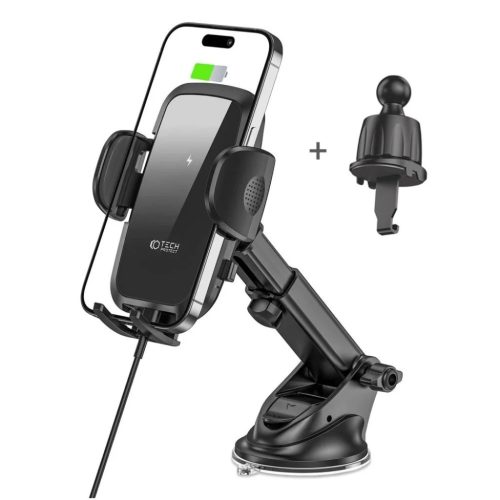 Tech-Protect CM15W-V1 autós telefontartó 15W-os vezeték nélküli töltővel műszerfalra / szellőzőrácsra - fekete