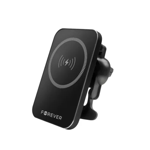 Forever autós telefontartó légbefúvóra MACH-100 mágneses vezeték nélküli töltéssel fekete 15W
