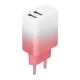 Setty töltő 2x USB 18W LSIG-AA-20 fehér-rózsaszín átmenetes