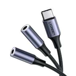   Ugreen USB Type-C 2x 3.5 mm mini jack elosztó/átalakító kábel 20 Cm szürke (30732)