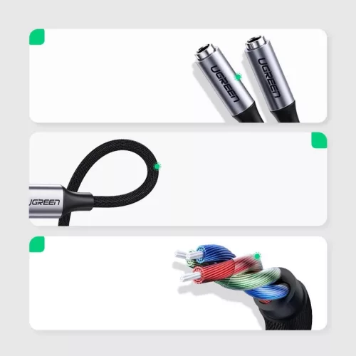 Ugreen USB Type-C 2x 3.5 mm mini jack elosztó/átalakító kábel 20 Cm szürke (30732)