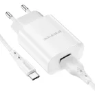 Borofone BN1 Hálózati töltő adapter USB 2.1A + USB Type-C kábel fehér